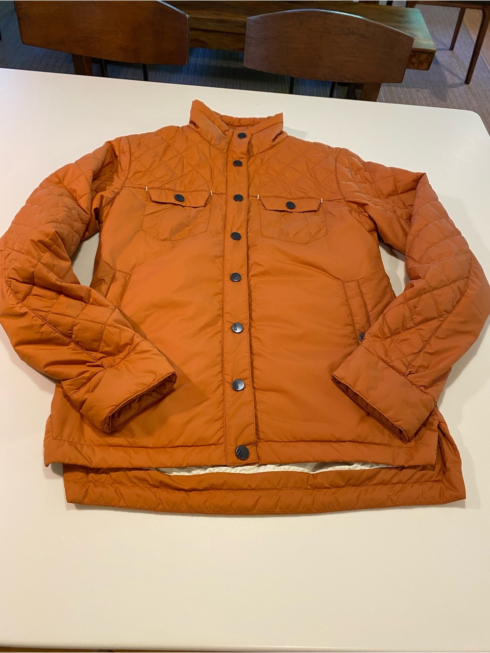 Stio Women’s Quilted shirt Jacket in Rust Orange